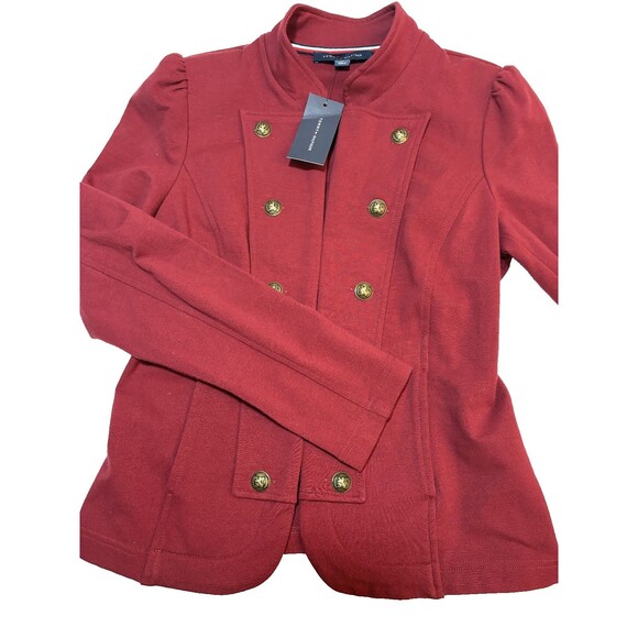 Tommy Hilfiger Red Ponte Knit Military Blazer Jacket Vintage Cotton Women Small - Picture 4 of 5